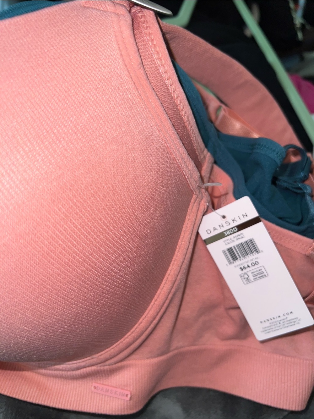 Danskin Padded Seamless Bra in Light Pink, Green and White